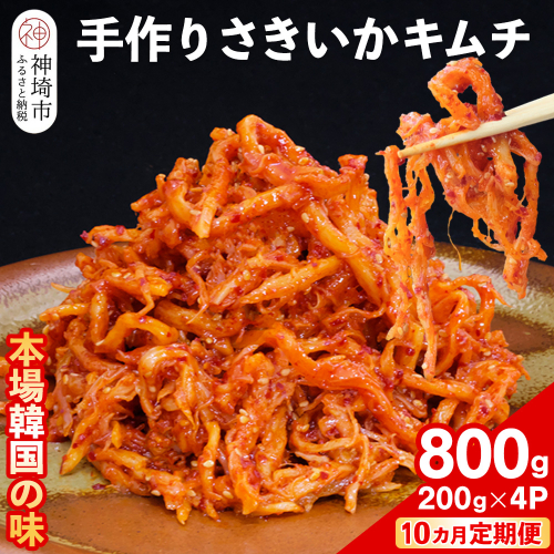 【10カ月定期便】【一子相伝】秘伝のさきいかキムチ 200g×4パック【本場の味 秘伝の味 焼肉 おつまみ 韓国 ピリ辛】(H104113) 1499910 - 佐賀県神埼市