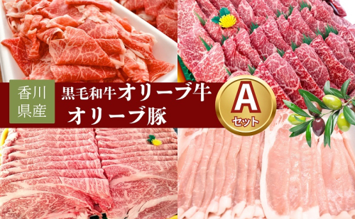 香川県産黒毛和牛オリーブ牛・香川県産オリーブ豚セット A　すき焼き 焼肉 切り落とし スライス 牛肉 豚肉 1501288 - 香川県東かがわ市