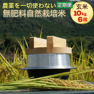 米 定期便 令和6年産 自然栽培米 にこまる ＜農薬を一切使わない無肥料栽培＞ 玄米 10kg×6ヶ月 60kg《新米 京都丹波産 無農薬米栽培向き 厳選品種 6回お届け》