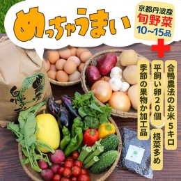 亀岡、南丹地域で若手農家さんを中心に農薬や化学肥料をいっさい使用せずに育てられた季節の旬野菜のおまかせセットです。 おまかせ特大セットは、旬の野菜10〜15品に、平飼い卵20個と有機栽培キヌヒカリ5k
