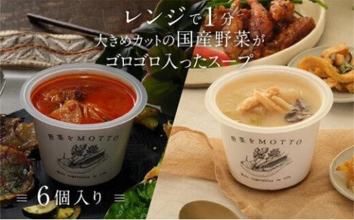 レンジで1分 野菜をMOTTO スープ 韓国風スープ 6個セット（チゲ・参鶏湯 2種各3個）レトルト インスタント 国産 ダイエット 具だくさん 時短 【静岡市】◆ 1503661 - 静岡県静岡市