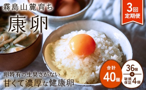 【ふるさと納税】卵【3回 定期便】霧島山麓育ち こだわり卵 康卵 計40個（36個 + 割れ保証4個）3回 計 120個(108個 + 割れ保証 12個) たまご 玉子 卵焼き 玉子焼き たまご焼き 生卵 鶏卵 たまごかけごはん 国産 九州産 宮崎県産 送料無料 1505266 - 宮崎県えびの市