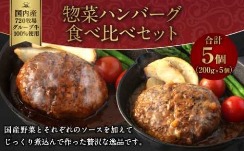 えびの高原 惣菜ハンバーグ食べ比べセット 5パック 合計1kg 200g×5パック お肉 肉 惣菜 温めるだけ パック 成長ホルモン不使用 レンジ対応 送料無料
 1505330 - 宮崎県えびの市