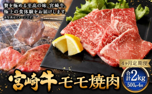 【4ヶ月定期便】＜宮崎牛モモ焼肉 500g（1パック：500g×4回）＞ お申込みの翌月下旬頃に第一回目発送（12月は中旬頃） 牛肉 お肉 肉 和牛 新生活応援 卒業祝い 就職祝い 入学 卒業 お花見 引越し 1507441 - 宮崎県高鍋町