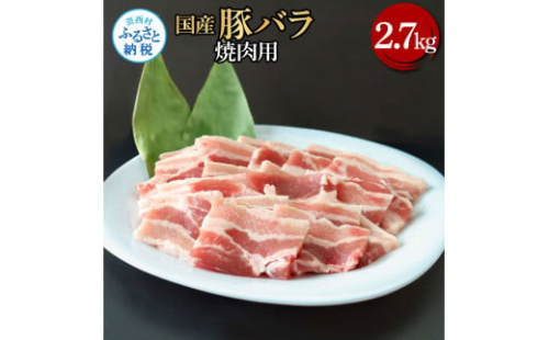 国産豚バラ焼肉用 2.7kg 2.7キロ 肉 お肉 ぶた肉 ブタ肉 豚ばら 焼き肉 やきにく おかず ジューシー 美味しい おいしい 柔らかい 国産 真空パック お取り寄せ 食品 1508162 - 高知県芸西村