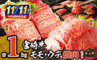 [市制100周年特別規格・期間限定]宮崎牛 モモ ウデ 焼肉 セット 各500g 合計1kg_M132-012_02-UP