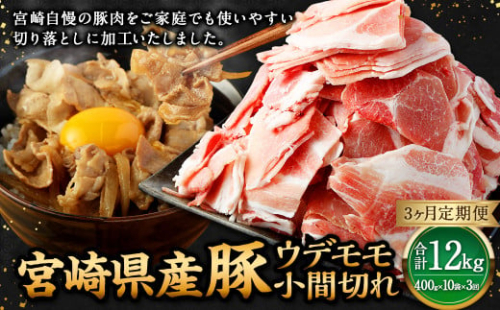 【3ヶ月定期便】＜宮崎県産豚 ウデモモ 小間切れ 400g×10袋（10袋×3回）＞ お申込みの翌月下旬頃に第一回目発送（12月は中旬頃） 豚肉 お肉 肉 新生活応援 卒業祝い 就職祝い 入学 卒業 お花見 引越し 1508979 - 宮崎県高鍋町