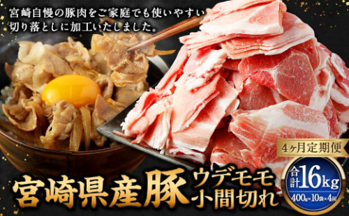 【4ヶ月定期便】＜宮崎県産豚 ウデモモ 小間切れ 400g×10袋（10袋×4回）＞ お申込みの翌月下旬頃に第一回目発送（12月は中旬頃） 豚肉 お肉 肉 新生活応援 卒業祝い 就職祝い 入学 卒業 お花見 引越し 1508980 - 宮崎県高鍋町