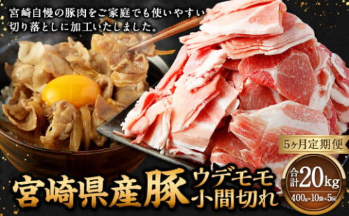 【5ヶ月定期便】＜宮崎県産豚 ウデモモ 小間切れ 400g×10袋（10袋×5回）＞ お申込みの翌月下旬頃に第一回目発送（12月は中旬頃） 豚肉 お肉 肉 新生活応援 卒業祝い 就職祝い 入学 卒業 お花見 引越し 1508981 - 宮崎県高鍋町
