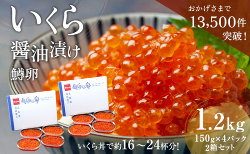 いくら 醤油漬 （鱒卵）（150g ×4P入）×2箱（1.2kg）【 醤油漬け 小分け 北海道 ごはんのお供 海鮮 魚卵  魚貝類 保管便利 小分けタイプ いくら醤油漬 】 1513453 - 北海道留萌市