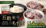 [ご自宅用][定期便年3回] 五穀米(黒・白)&もち麦セット 計3.9kg(1.3kg×3回) 雑穀 穀物 国産