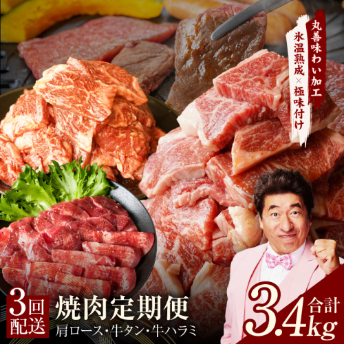 焼肉定期便 総量3.4kg（肩ロース／牛タン／牛ハラミ）全3回 丸善味わい加工【毎月発送コース】 mrzZ009 1516375 - 大阪府泉佐野市