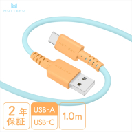 MOTTERU(モッテル) バイカラーケーブル USB-A to USB-C iPhone16 15 Android各種 しなやか 絡まない データ転送 ケーブルバンド付 1m 全3色 2年保証(MOT-BCECAC100) オレンジソーダ 【 ケーブル 神奈川県 海老名市 】