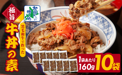 美味しくなってリニューアル！【黒毛和牛】で作った極旨牛丼の素（160g×10袋） 時短 簡単便利 レンチン 夜食 つまみにもオススメ G1336 1516791 - 大阪府泉佐野市