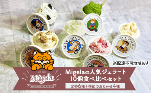 Migelaの人気ジェラート 10個 食べ比べ セット 定番6種＋季節のおまかせ4種 ジェラート アイス デザート Migela 静岡 袋井市 1517148 - 静岡県袋井市