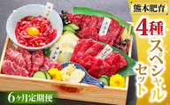 【6ヶ月定期便】純国産 馬刺し 4種スペシャルセット 計約200g×6回 約1.2kg 馬肉 お肉 肉 上赤身 霜降り 中トロ ロース ユッケ タレ 醤油 セット 食べ比べ 冷凍 熊本県 湯前町