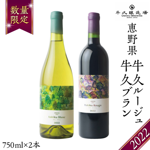 恵野果 牛久ルージュ 2022・恵野果 牛久ブラン 2022 の 750ml×2本セット 茨城県産 牛久醸造場 日本ワイン ワイン 赤ワイン 白ワイン 750ml ミディアムボディ お酒 贈り物 葡萄 ぶどう 1517482 - 茨城県牛久市