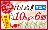 【定期便】【無洗米】 山形県産 はえぬき 10kg (5kg×2)  6回配送