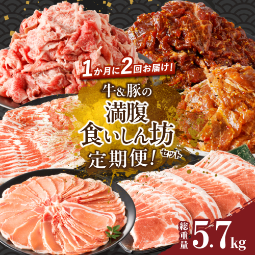 ≪定期便≫＼1か月に2回お届け!!／牛＆豚の満腹食いしん坊セット【総重量5.7kg】 肉 牛 豚 牛肉 豚肉 おかず 国産_T030-039 1531921 - 宮崎県都農町