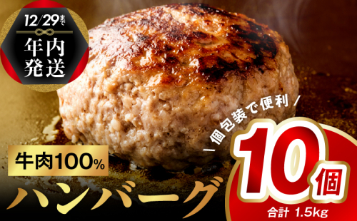 【年内発送】牛肉100％ ハンバーグ 10個（8個+2個）合計 1.5kg 無添加 個包装 within2024 G973y 1532332 - 大阪府泉佐野市