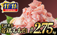 [市制100周年特別規格・期間限定]宮崎県産若鶏 もも肉 2.75kg(250g×11パック)※小分け・カット済・真空冷凍_M146-008_01-UP