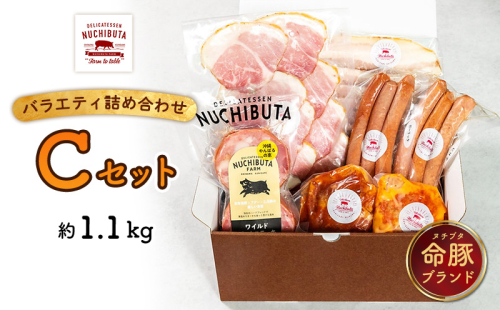 デリカテッセンヌチブタ　バラエティ詰め合わせ【Cセット】約1.1kg NUCHIBUTA 豚肉 加工品 ソーセージ ハンバーグ ポーク ベーコン ハム 詰め合わせ バラエティ おつまみ おかず グルメ アウトドア バーベキュー キャンプ飯 冷凍 国産 沖縄県産 沖縄市 1534553 - 沖縄県沖縄市