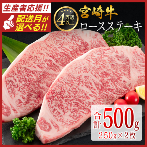 ＜配送月が選べる!!＞数量限定 宮崎牛 ロースステーキ 計500g（250g×2枚） 肉質等級4等級 国産 人気 おすすめ【C346-S】 1535809 - 宮崎県新富町