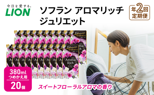 年2回定期便 ソフラン アロマリッチ ジュリエット スイートフローラルアロマの香り つめかえ用 380ml 20個 ライオン 洗濯 洗剤 日用品 消耗品 消臭 防臭 抗菌 詰替 洗濯用 衣類用 香り 1536294 - 千葉県市原市