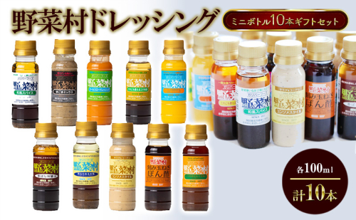 野菜村ドレッシング ミニボトル10本 ギフトセット 各100ml 計10本 セット 化粧箱入 包装有 静岡 浜松市 1536318 - 静岡県浜松市