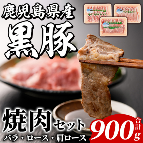 鹿児島県産 黒豚 焼肉セット(合計900g・各300g×3種) 国産 九州産 鹿児島産 豚肉 黒豚 バラ ロース 肩ロース 焼き肉 BBQ 食べ比べ 詰め合わせ 小分け 【株式会社マキオ】akn068-02 1537463 - 鹿児島県阿久根市