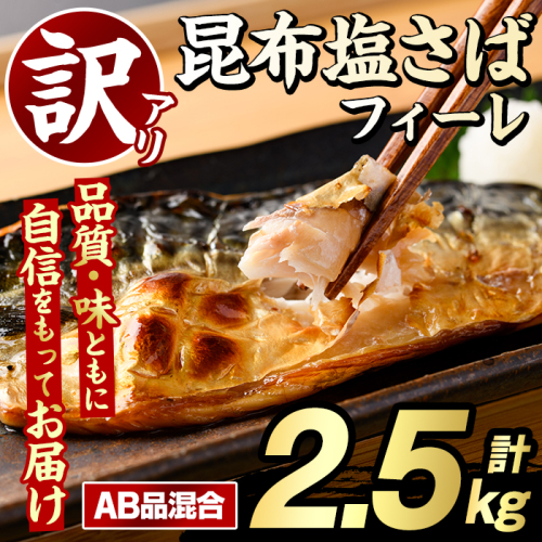 訳あり！昆布塩さばフィーレ(A品B品混合・計2.5kg) 大容量 ボリューム サバ 鯖 おかず おつまみ 惣菜 焼き魚 切り身 昆布 ご家庭用 リピート【グローバルフーズ】akn061-04 1539126 - 鹿児島県阿久根市
