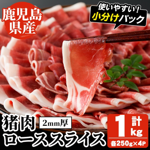 阿久根産！猪肉ローススライス(計1kg・250g×4パック 2mm厚) 国産 九州 イノシシ肉 しし肉 ロース肉 いのしし 鍋 低脂質 ジビエ シシ汁 BBQ バーベキュー 小分け パック ボタン鍋 ぼたん鍋  低カロリー 高たんぱく ダイエット 鉄分 山の幸 【一般社団法人いかくら阿久根】akn076-08 1539258 - 鹿児島県阿久根市