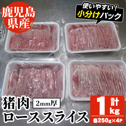 阿久根産！猪肉ローススライス(計1kg・250g×4パック 2mm厚) 国産 九州 イノシシ肉 しし肉 ロース肉 いのしし 鍋 低脂質 ジビエ シシ汁 BBQ バーベキュー 小分け パック 【一般社団法人いかくら阿久根】a-16-56-z 1539258 - 鹿児島県阿久根市