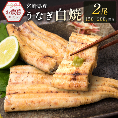 お歳暮対応「玄人の一品」うなぎ 白焼き ギフト 2尾（150～200g/1尾あたり) 宮崎県産鰻 蒲焼きタレ付（50ml×1本）配送日指定可 国産 有頭 熨斗 贈答品【N37】 1539728 - 宮崎県新富町