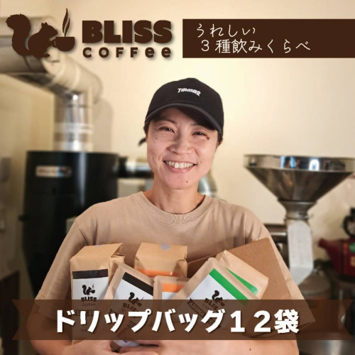 煎りたて・挽きたてでお届け ドリップバッグコーヒー 3種 計12袋　飲み比べ ギフト お試し セット オフィス アウトドア キャンプ ブレンド H185-006 1541207 - 愛知県碧南市