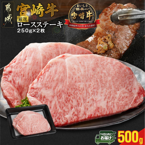 宮崎牛ロースステーキ2枚 計500g≪みやこんじょ快速便≫_MJ-N201-R 1541319 - 宮崎県都城市