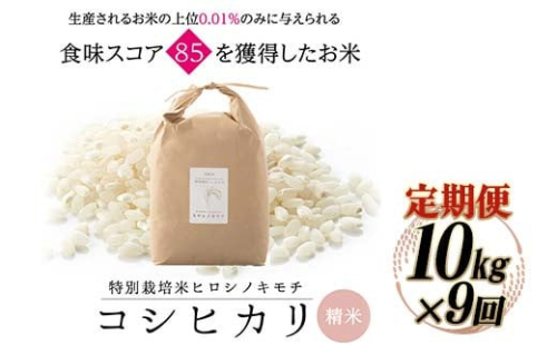 【9回定期】特別栽培米 コシヒカリ ヒロシノキモチ 精米 10kg 総計90kg ブランド米 銘柄米 国産 米 お米 日本米 ギフト 贈り物 備蓄 防災 食品 陽咲玲 はるざれ F6T-554 1542503 - 富山県立山町