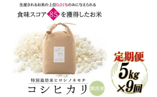 【9回定期】特別栽培米 コシヒカリ ヒロシノキモチ 無洗米 5kg 総計45kg 陽咲玲 米 お米 コメ 無洗米 ご飯 ごはん 富山県産 富山県 立山町 F6T-471 1542520 - 富山県立山町