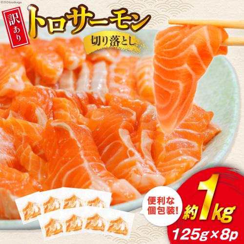 訳あり トロサーモン 切り落とし 1kg 125g×8p [足利本店 宮城県 気仙沼市 20564914] 鮭 海鮮 魚介類 お刺し身 刺し身 個包装 チリ銀鮭 銀鮭 海鮮丼 魚介 魚 トロ 無添加 小分け 1542691 - 宮城県気仙沼市