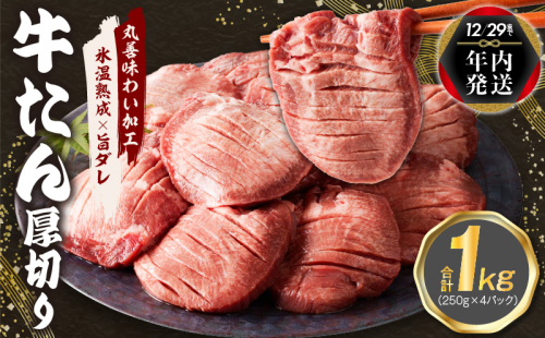 【年内発送】厚切り 牛たん 1kg 小分け 250g×4P 焼肉用 訳あり サイズ不揃い【氷温熟成×旨ダレ】 within2024 mrz0061y 1547746 - 大阪府泉佐野市