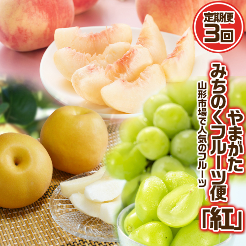【定期便3回】やまがた みちのくフルーツ便 ”紅” 山形市場で人気のフルーツ 紅 [白桃・和梨・シャインマスカット]フルーツ フルーツ定期便 くだもの 果物 さくらんぼ もも 桃 なし 梨 山形 山形県 山形市 2025年産 【令和8年産先行予約】FS24-743 1551033 - 山形県山形市