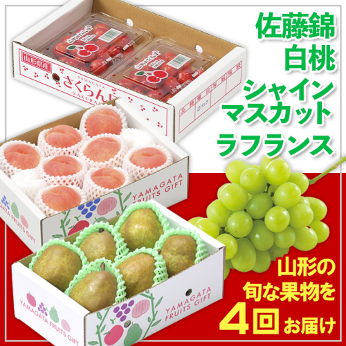 【定期便4回】☆フルーツ王国山形☆佐藤錦・白桃・シャインマスカット・ラフランス 【令和8年産先行予約】FS25-675 1551264 - 山形県山形市