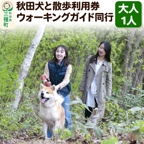 秋田犬と散歩 利用券【大人1人】ウォーキングガイド同行 1553660 - 秋田県三種町