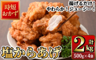 時短おかず 揚げるだけ やわらか！ジューシー！塩からあげ (計2kg・500g×4P) 国産 肉 鶏肉 モモ 鶏モモ肉 からあげ 唐揚げ 冷凍 惣菜 お弁当 簡単 時短 大分県 佐伯市【DH274】【(株)ネクサ】