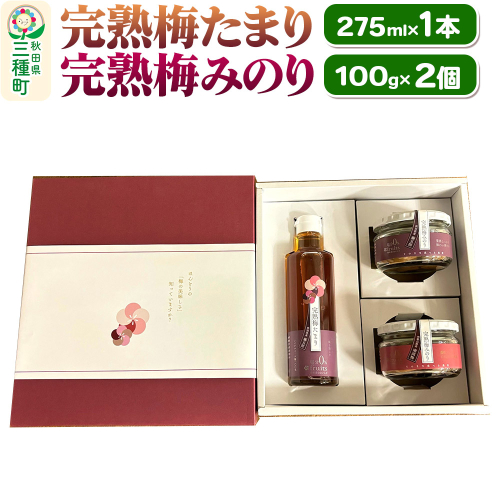 完熟梅セット 藤五郎（完熟梅たまり275ml×1本＆完熟梅みのり100g×2個）梅エキス 梅干し 塩分ゼロ 梅ジュース ドリンク 1555013 - 秋田県三種町