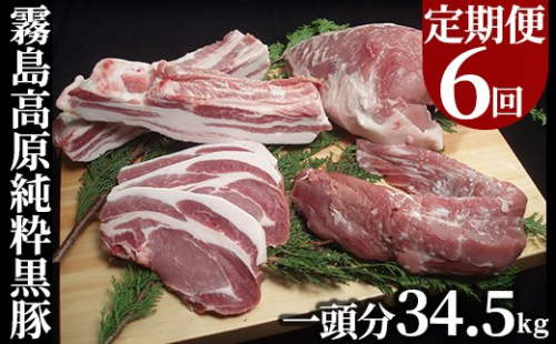 P-302 ＜定期便：6ヶ月毎月送付＞霧島高原純粋黒豚(1頭分34.5kg)【霧島高原ロイヤルポーク】 肉 豚肉 豚 しゃぶしゃぶ とんかつ ステーキ ロース 肩ロース バラ モモ ウデ 155535 - 鹿児島県霧島市