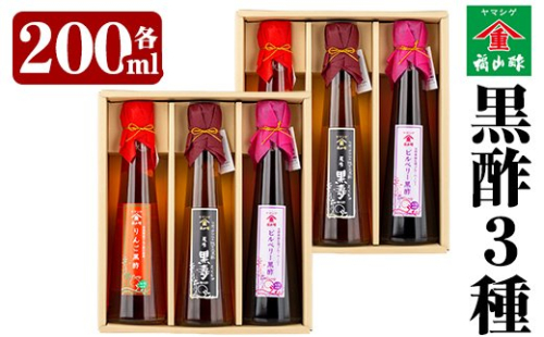 B-043 《黒酢3本セット×2》最高級玄米黒酢「黒寿」・りんご黒酢・ビルベリー黒酢♪子供や黒酢を飲みなれていない方でも飲みやすい！かわいいボトルで贈り物にもぴったり！【福山町ふくふくふれあい館】 155653 - 鹿児島県霧島市