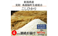 新潟 特別栽培米 令和6年産 コシヒカリ 「鳥屋脇町生産組合コシヒカリ」 精米 20kg ( 5kg×4カ月 ）定期便 精米 したてを お届け 新潟 のど真ん中 見附市 こしひかり 米 お米 白米 国産 ごはん ご飯 県認証米 安心安全