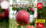 りんご 【 12月発送 】 糖度13度以上 訳あり シナノスイート 約 3kg 【 弘前市産 青森りんご 】