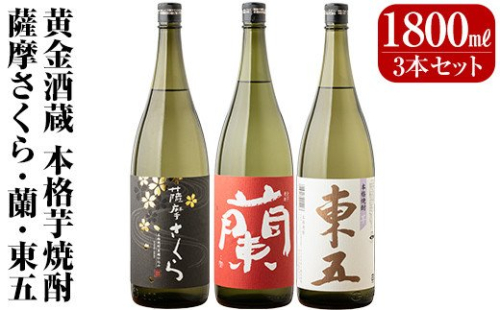 B6-003 鹿児島本格芋焼酎「薩摩さくら」「蘭」「東五芋」3本セット各1800ml(一升瓶)黄金酒蔵の本格いも焼酎をセットでお届け【アットスター】 155976 - 鹿児島県霧島市